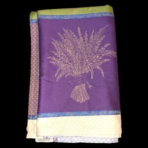 French Provencal Jacquard Woven Tablecloth Lavender Green Blue Bees 64x78 France